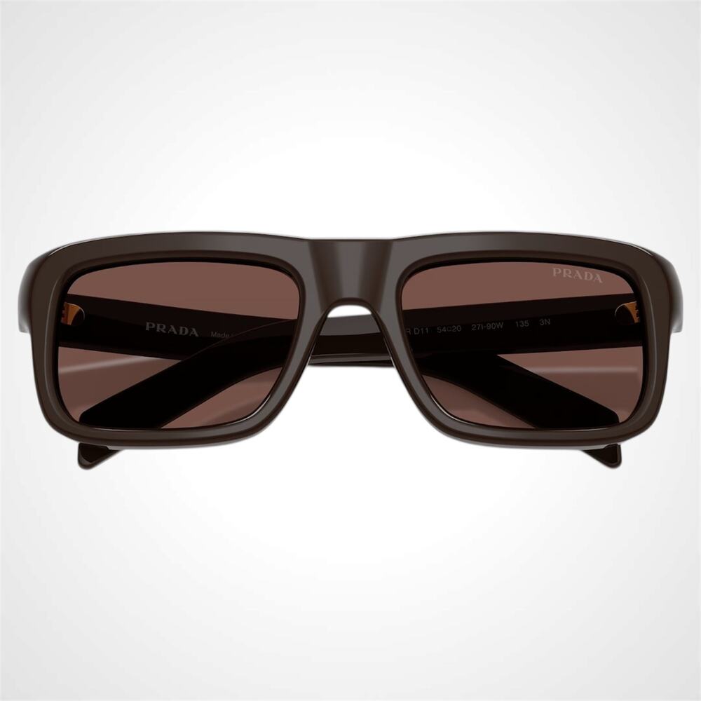 New PRADA Sunglasses Brown Rectangle Black Chocolate Lens Men 54mm - Picture 5 of 6